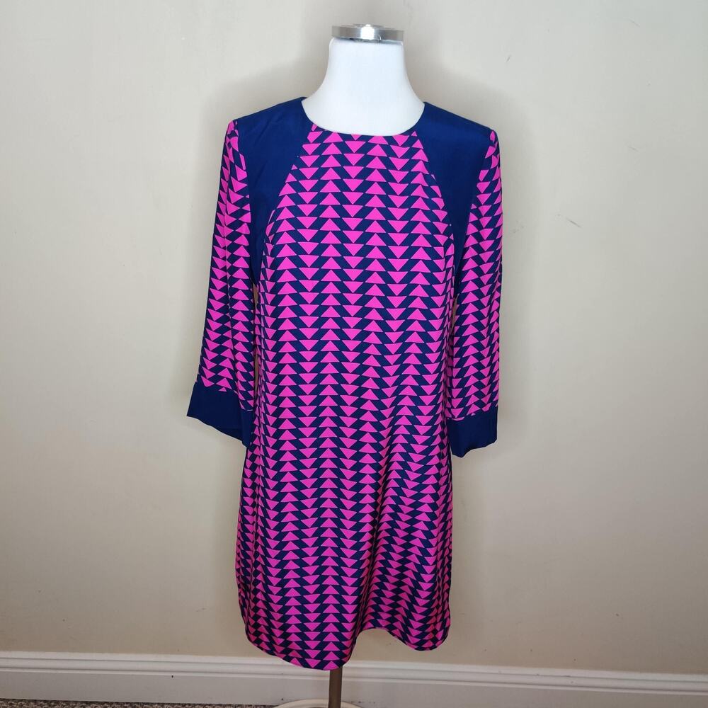 Alice & Trixie Silk Dress Geometric Hot Pink Navy Shift
